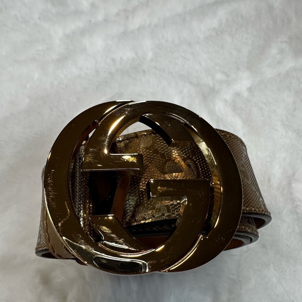 Gucci gold Leather Belt with Gold GG Buckle
